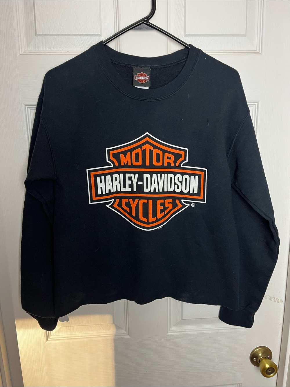 Harley-Davidson Black Crewneck Pullover with Orange and White Bar & Shield